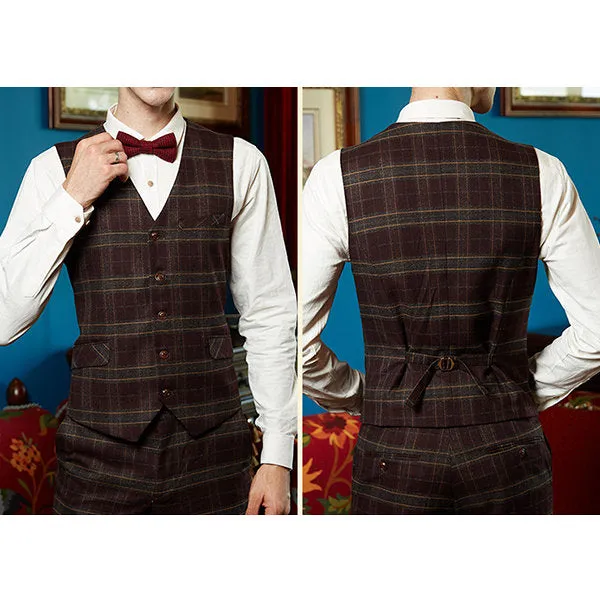 Wedding Dress Blazer Suit for Men Three Pieces Checked Slim Fit Formal