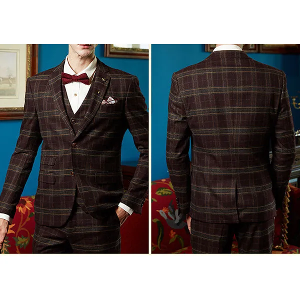 Wedding Dress Blazer Suit for Men Three Pieces Checked Slim Fit Formal