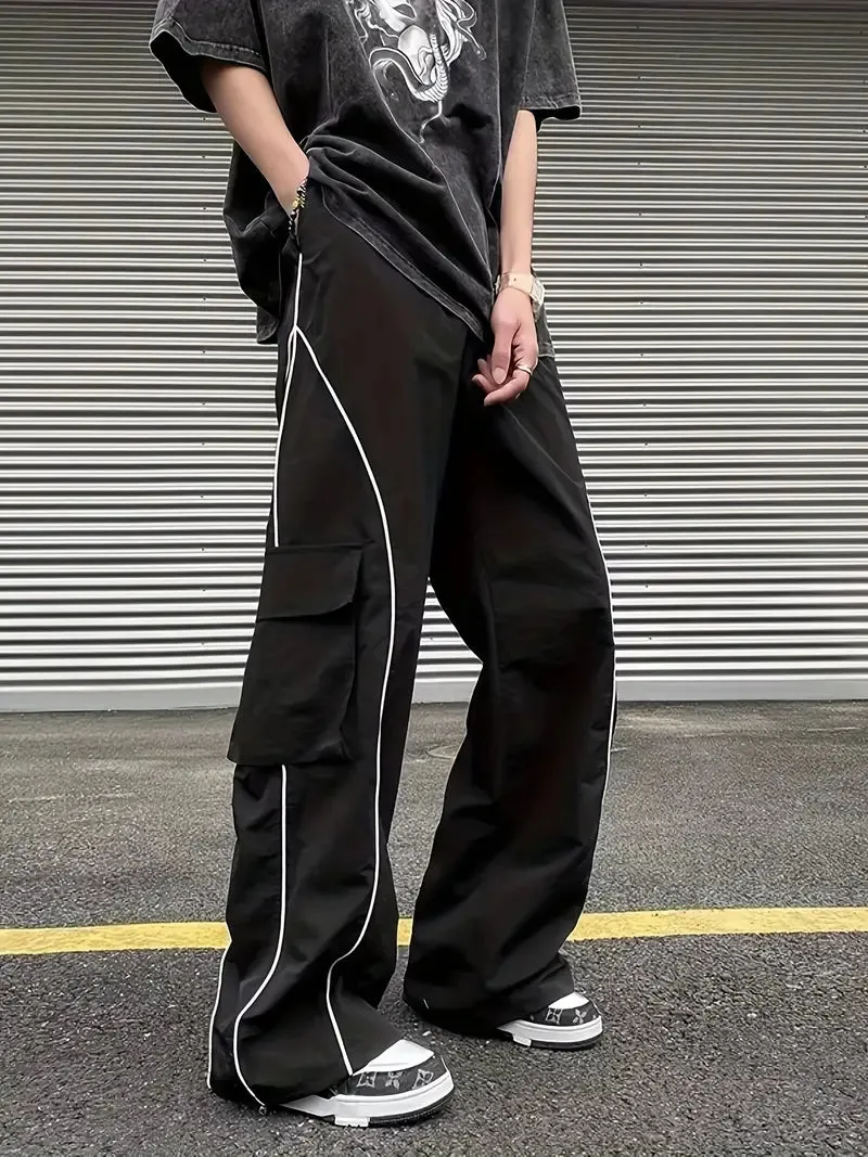 White Streak Baggy Parachute Pants