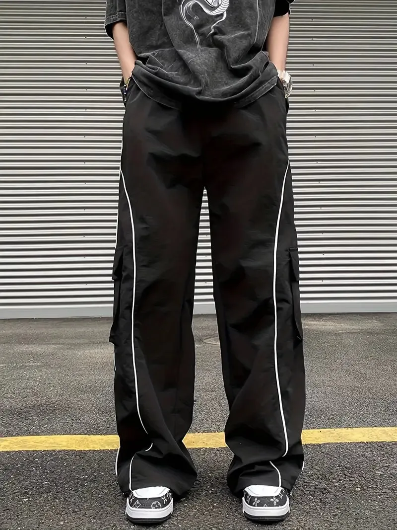 White Streak Baggy Parachute Pants