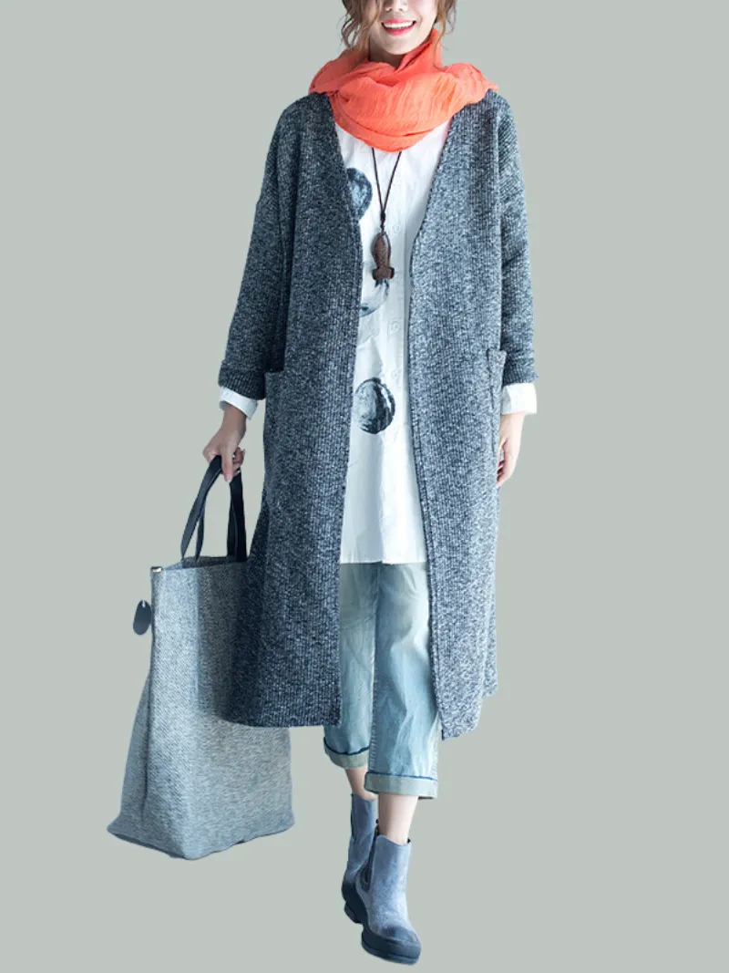 Women Cardigan Mid-Length Fashion Long-Sleeved Loose and Thin Coat