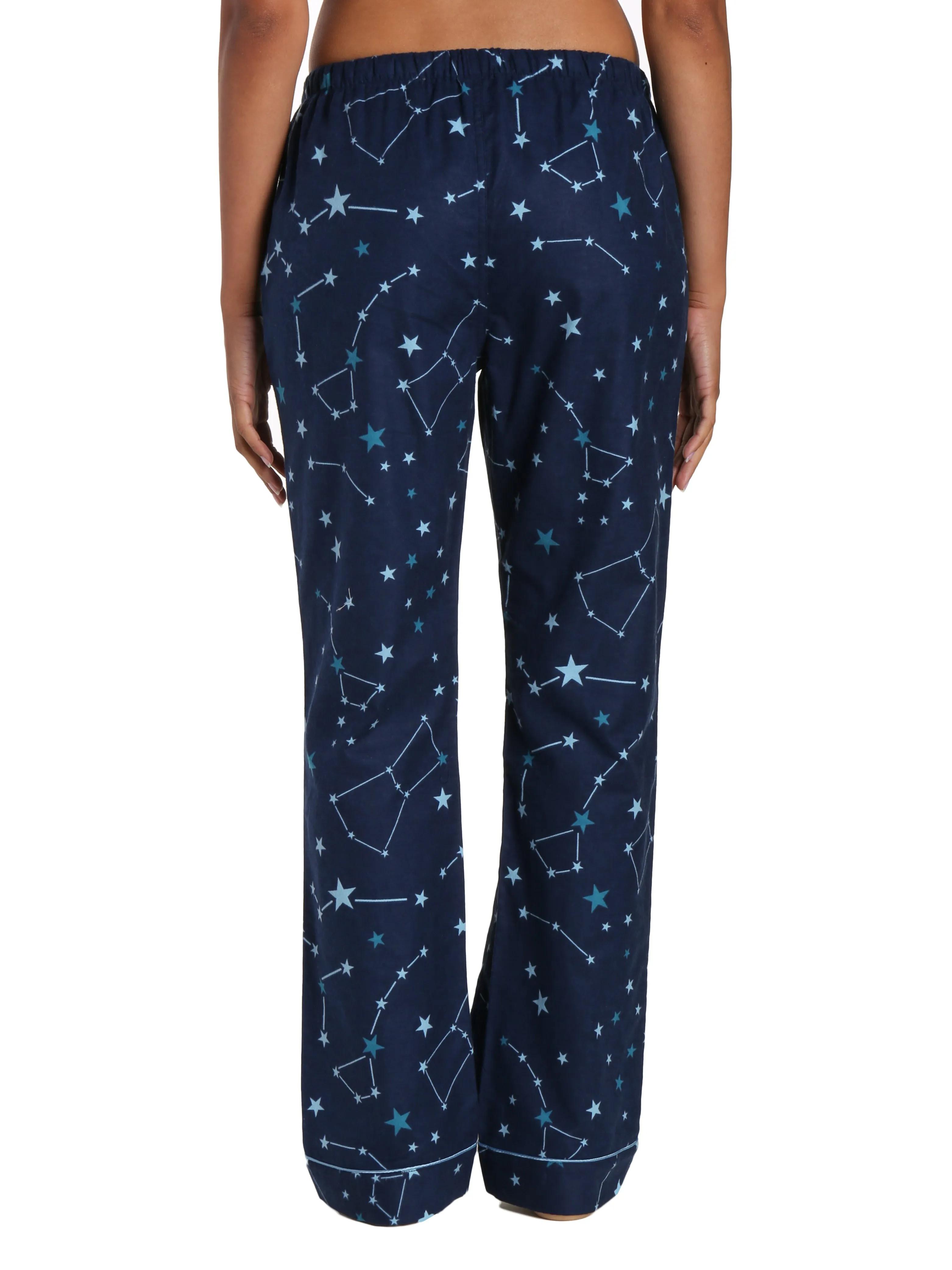 Womens 100% Cotton Flannel Lounge Pants - Constellations Blue