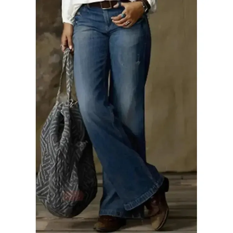 Women's Retro Fashion Casual Straight Leg Wide Leg Denim Jeans