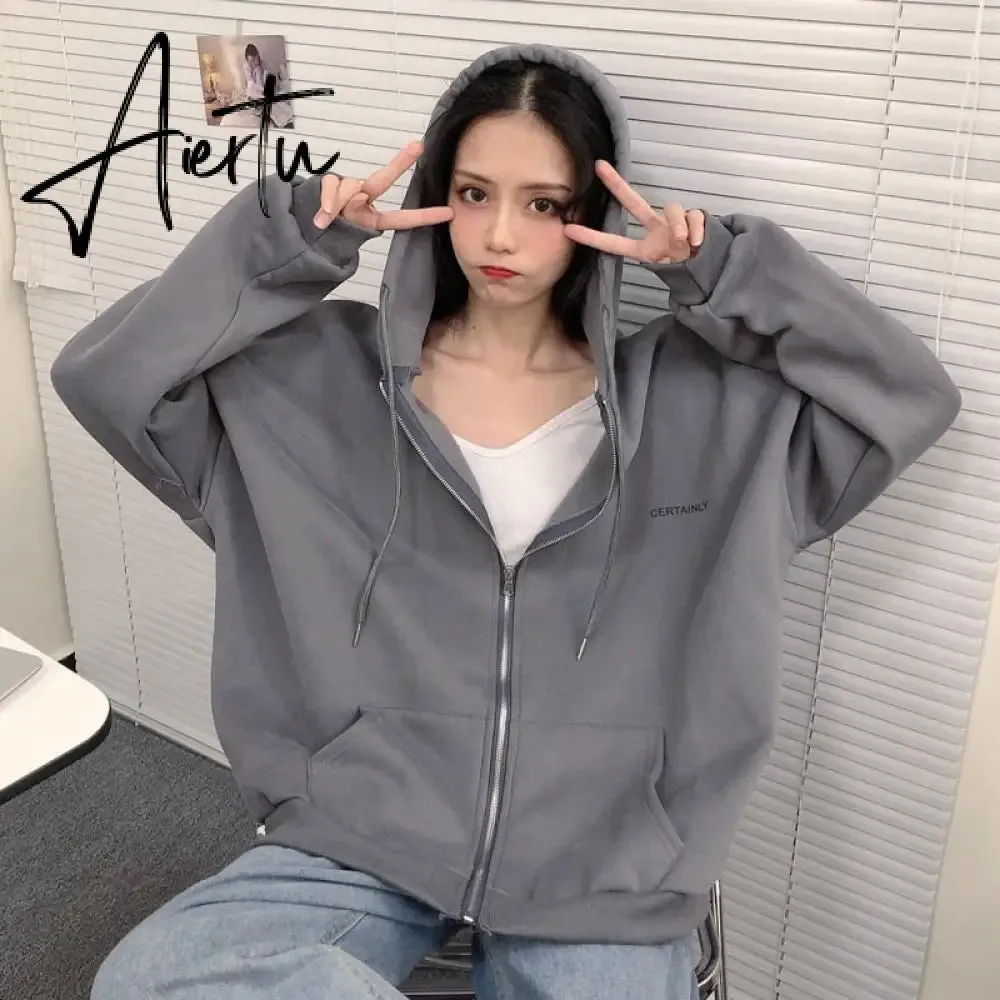 Zip Up Sweatshirt Spring Autumn Jacket Clothes oversize Hoodies Women plus size Vintage Pockets Long Sleeve Casual Large Coats