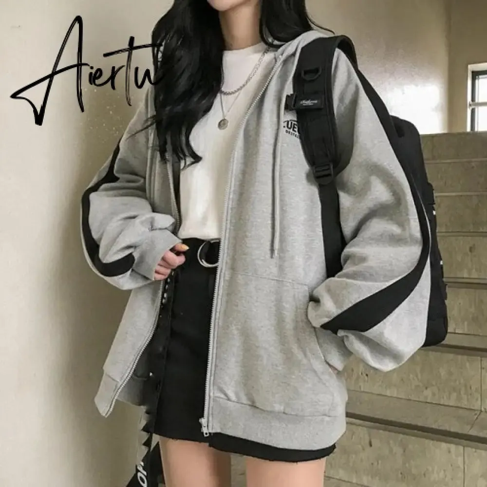 Zip Up Sweatshirt Spring Autumn Jacket Clothes oversize Hoodies Women plus size Vintage Pockets Long Sleeve Casual Large Coats