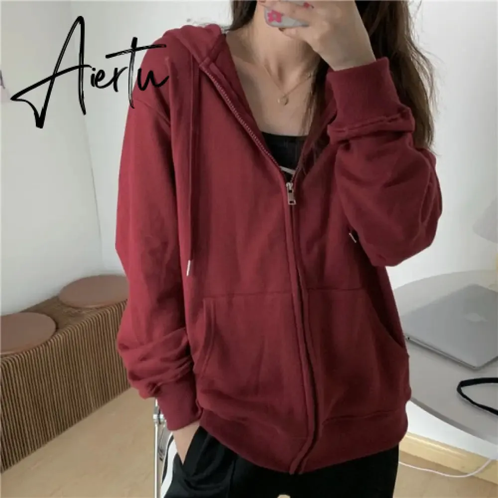 Zip Up Sweatshirt Spring Autumn Jacket Clothes oversize Hoodies Women plus size Vintage Pockets Long Sleeve Casual Large Coats